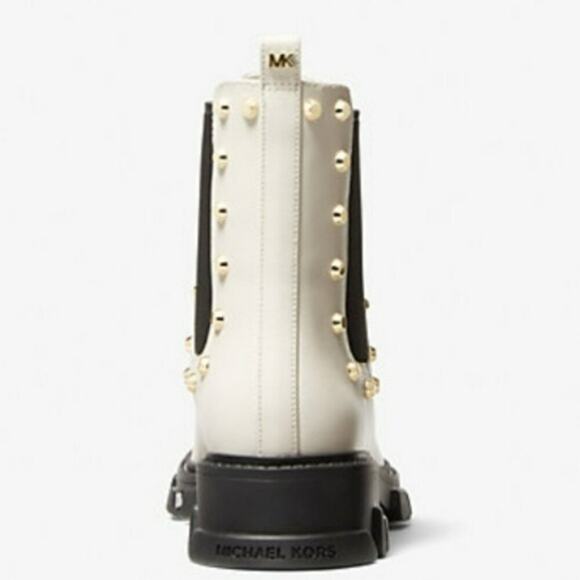 Michael Kors Ridley Studded Leather Boots Light Cream 7 - Picture 3 of 5